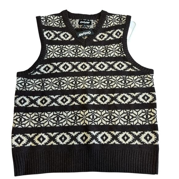 Only NY Lambswool Sweater Vest – Brown & White Knit, Size L NEW - Picture 1 of 5